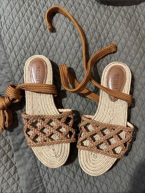 Newish SCHUTZ Tan Braided Espadrille Lace-Up Sandals